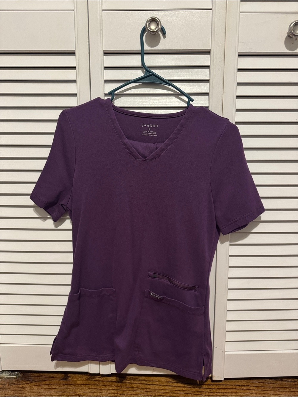 Jaanuu Women's Purple V-Neck Scrub Top and bottom S/SP
